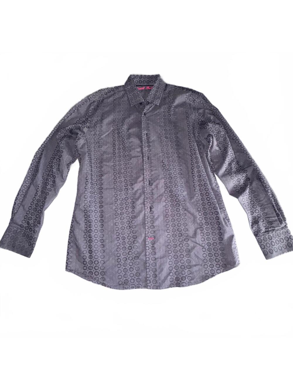 Visconti Black Men's Long Sleeve Button-Up Shirt in Gray Pattern